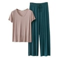 thumbnail image 1 of Womens Pajama Sets – Two Piece Sets Designed for Comfort, Relaxation and Everyday Wear V Neck Short Sleeve Pajama Set With Loose Fit Long Pants For Women Thin Summer Sleepwear, 1 of 4