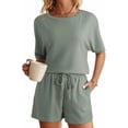 thumbnail image 1 of Womens Pajama Sets Waffle Knit Lounge Set 2 Piece Outfits Loungewear Sweatsuit with Pockets, 1 of 10
