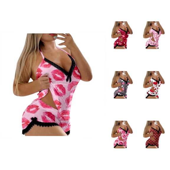 Womens Pajama Sets – Weekend Brunch Pajamas & Linen Lounge Sets Ladies' Valentine's Day Fashion Casual Sexy Printed Sleeveless Strap Top Shorts Set Two Piece Set
