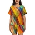 thumbnail image 1 of Womens Pajama Sets With Pocket, Abstract Watercolors Tartan Lounge Sets Short Sleeve Sleepwear PJ Sets for Women, 1 of 6
