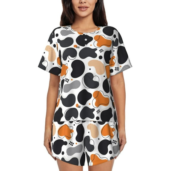 Womens Pajama Sets With Pocket, Abstract irregular shapes pattern Lounge Sets Short Sleeve Sleepwear PJ Sets for Women