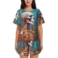 thumbnail image 1 of Womens Pajama Sets With Pocket, Artistic Orange Carnation Skull Lounge Sets Short Sleeve Sleepwear PJ Sets for Women, 1 of 6