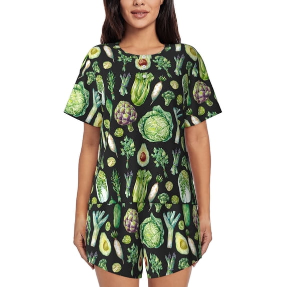 Womens Pajama Sets With Pocket, Asparagu vegetable Lounge Sets Short Sleeve Sleepwear PJ Sets for Women
