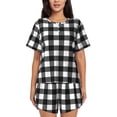 thumbnail image 1 of Womens Pajama Sets With Pocket, Black White Twill Stripe Plaid Lounge Sets Short Sleeve Sleepwear PJ Sets for Women, 1 of 6