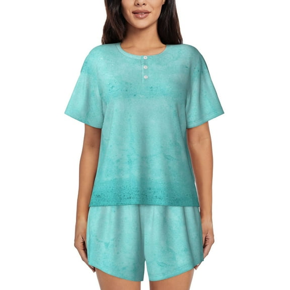 Womens Pajama Sets With Pocket, Blue And Turquoise Lounge Sets Short Sleeve Sleepwear PJ Sets for Women