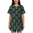 thumbnail image 1 of Womens Pajama Sets With Pocket, Blueberries Print black Lounge Sets Short Sleeve Sleepwear PJ Sets for Women, 1 of 6