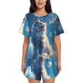 thumbnail image 1 of Womens Pajama Sets With Pocket, Clear Sky Blue Cat Lounge Sets Short Sleeve Sleepwear PJ Sets for Women, 1 of 6
