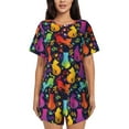 thumbnail image 1 of Womens Pajama Sets With Pocket, Colorful cats Lounge Sets Short Sleeve Sleepwear PJ Sets for Women, 1 of 6