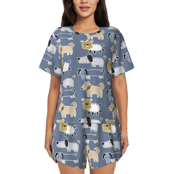 Womens Pajama Sets With Pocket, Cute Dog sleep Puppy Lounge Sets Short Sleeve Sleepwear PJ Sets for Women