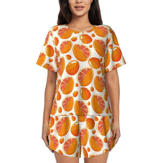 Womens Pajama Sets With Pocket, Cute Juicy Red Orange Lounge Sets Short Sleeve Sleepwear PJ Sets for Women