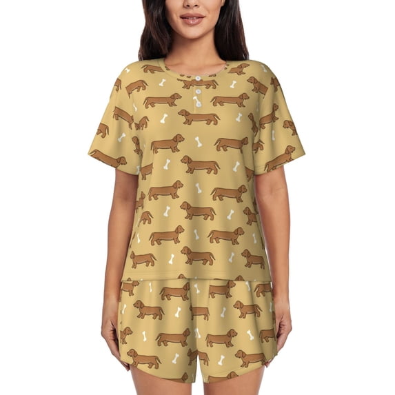 Womens Pajama Sets With Pocket, Dachshund Dog Puppy No.1047 Lounge Sets Short Sleeve Sleepwear PJ Sets for Women