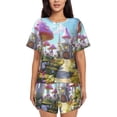 thumbnail image 1 of Womens Pajama Sets With Pocket, Dreamy Pink Mushroom House Lounge Sets Short Sleeve Sleepwear PJ Sets for Women, 1 of 6