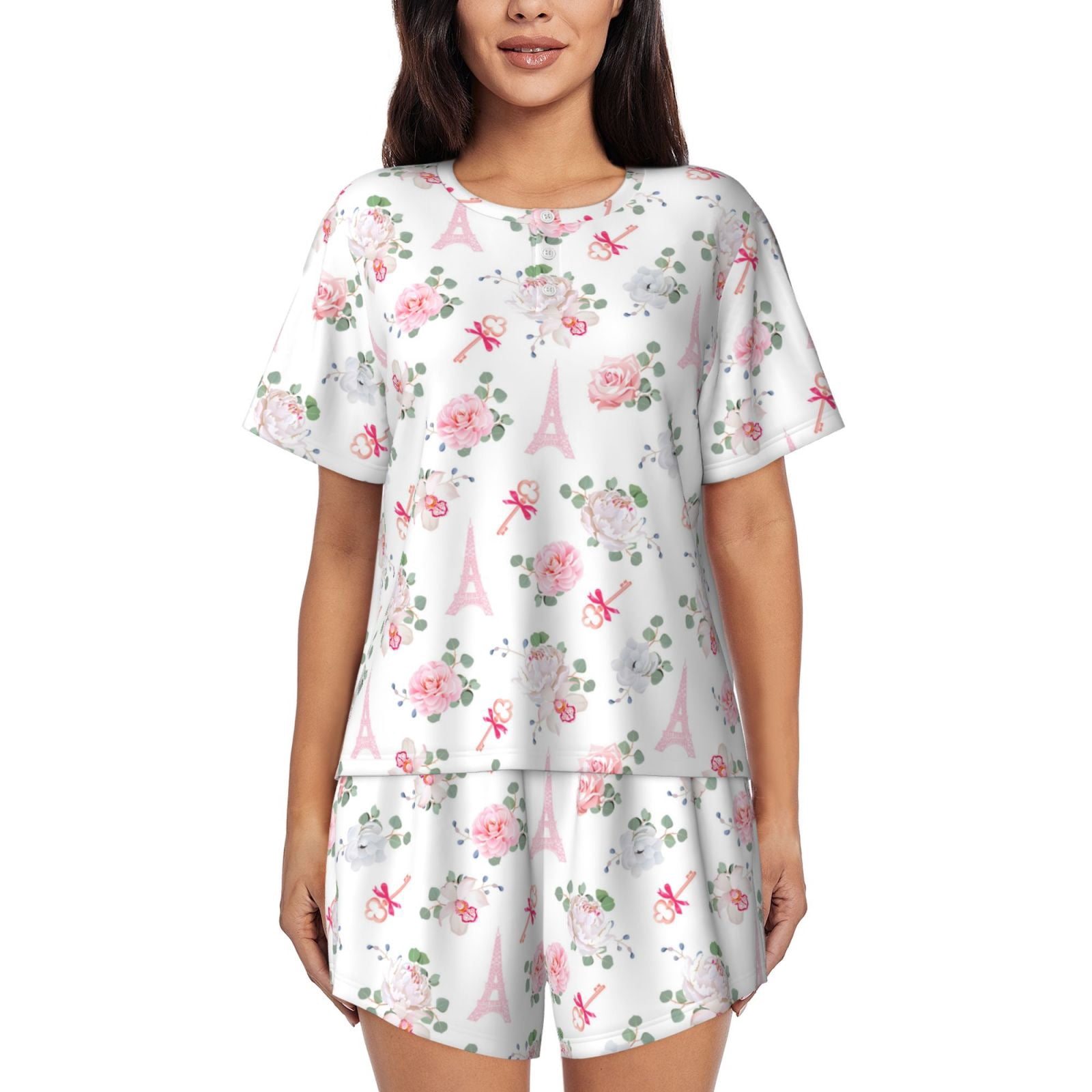 Fustylead Women's Paris Eiffel Tower Pajama Set – Short Sleeve Sleepwear With Pockets, Black, Small (95% Polyester, 5% Spandex) - View #7