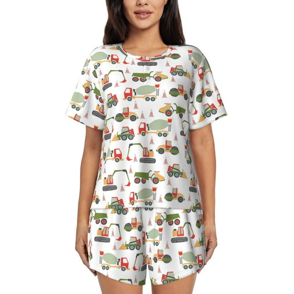 Womens Pajama Sets With Pocket, Excavator Lounge Sets Short Sleeve Sleepwear PJ Sets for Women