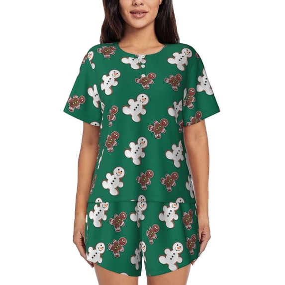 Womens Pajama Sets With Pocket, Gingerbread Snowman Cookies Lounge Sets Short Sleeve Sleepwear PJ Sets for Women