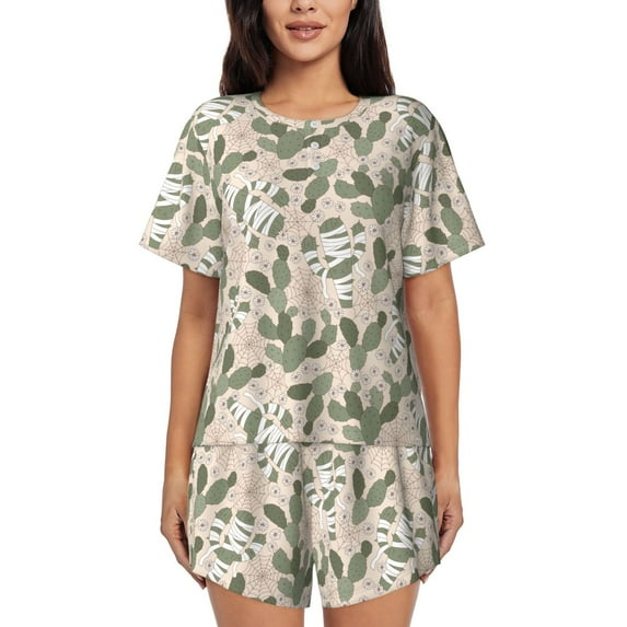 Womens Pajama Sets With Pocket, Halloween Cactus Lounge Sets Short Sleeve Sleepwear PJ Sets for Women