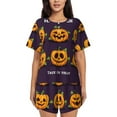 thumbnail image 1 of Womens Pajama Sets With Pocket, Halloween Happy Pumpkin A Lounge Sets Short Sleeve Sleepwear PJ Sets for Women, 1 of 6