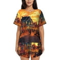 thumbnail image 1 of Womens Pajama Sets With Pocket, Halloween Street Party A Lounge Sets Short Sleeve Sleepwear PJ Sets for Women, 1 of 6