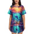 thumbnail image 1 of Womens Pajama Sets With Pocket, Hawaiian Island Dolphin Lounge Sets Short Sleeve Sleepwear PJ Sets for Women, 1 of 6