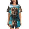thumbnail image 1 of Womens Pajama Sets With Pocket, Hawaiian Swimming Lion Lounge Sets Short Sleeve Sleepwear PJ Sets for Women, 1 of 6