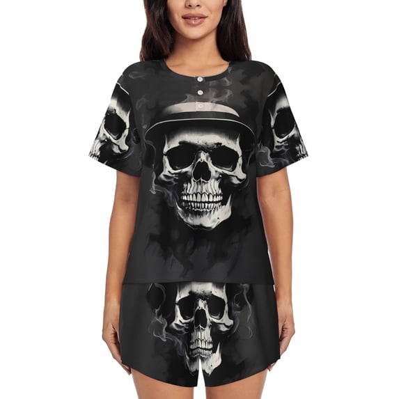 Womens Pajama Sets With Pocket, Magician Hat Skull Lounge Sets Short Sleeve Sleepwear PJ Sets for Women