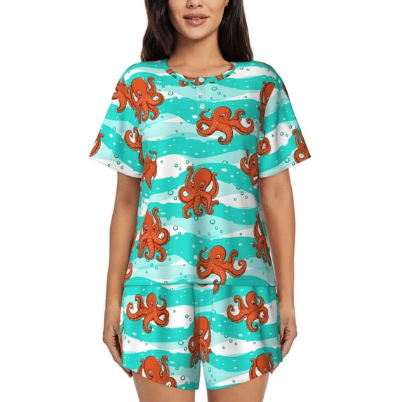 Womens Pajama Sets With Pocket, Octopuses Lounge Sets Short Sleeve Sleepwear PJ Sets for Women