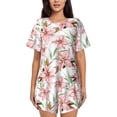 thumbnail image 1 of Womens Pajama Sets With Pocket, Pink Lilies Flowers Lounge Sets Short Sleeve Sleepwear PJ Sets for Women, 1 of 6