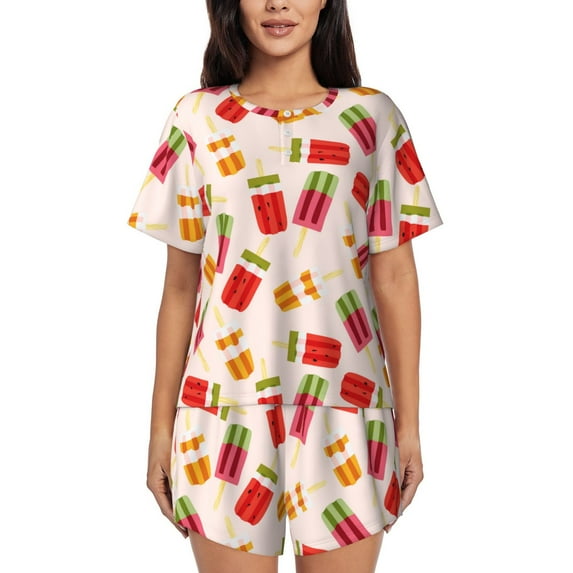 Womens Pajama Sets With Pocket, Popsicle print Lounge Sets Short Sleeve Sleepwear PJ Sets for Women
