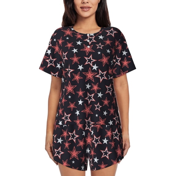 Womens Pajama Sets With Pocket, Red Star Lounge Sets Short Sleeve Sleepwear PJ Sets for Women