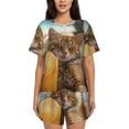 thumbnail image 1 of Womens Pajama Sets With Pocket, Relaxing Cat With Orange Juice Lounge Sets Short Sleeve Sleepwear PJ Sets for Women, 1 of 6