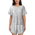 thumbnail image 1 of Womens Pajama Sets With Pocket, Silver Glitter Lounge Sets Short Sleeve Sleepwear PJ Sets for Women, 1 of 6