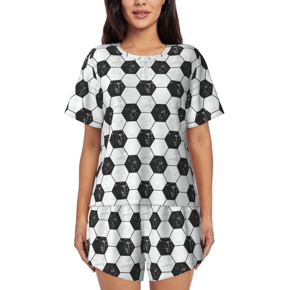 Womens Pajama Sets With Pocket, Soccer Lounge Sets Short Sleeve Sleepwear PJ Sets for Women
