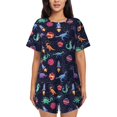 thumbnail image 1 of Womens Pajama Sets With Pocket, Space dinosaur A Lounge Sets Short Sleeve Sleepwear PJ Sets for Women, 1 of 6