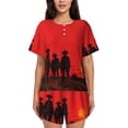 thumbnail image 1 of Womens Pajama Sets With Pocket, Sunset Western Prairie Cowboys Lounge Sets Short Sleeve Sleepwear PJ Sets for Women, 1 of 6