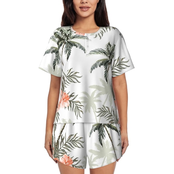 Womens Pajama Sets With Pocket, Vintage Palm Trees Lounge Sets Short Sleeve Sleepwear PJ Sets for Women