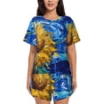 thumbnail image 1 of Womens Pajama Sets With Pocket, Whimsical Sunflowers Night Sky Lounge Sets Short Sleeve Sleepwear PJ Sets for Women, 1 of 6