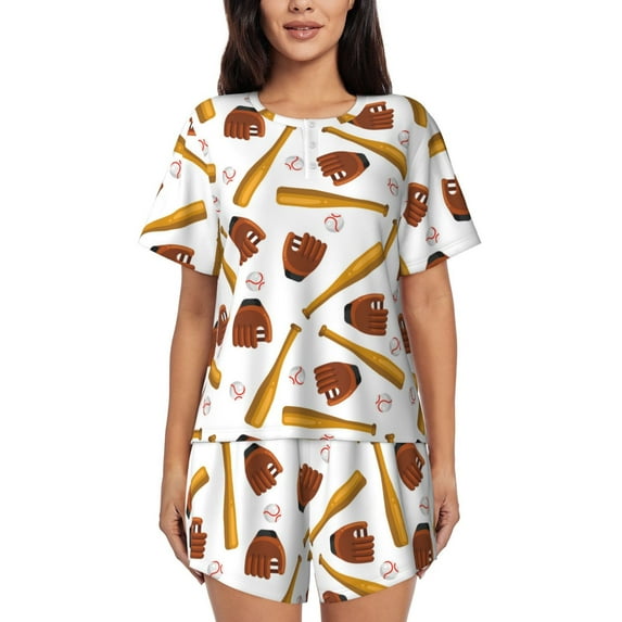 Womens Pajama Sets With Pocket, baseball sport Lounge Sets Short Sleeve Sleepwear PJ Sets for Women