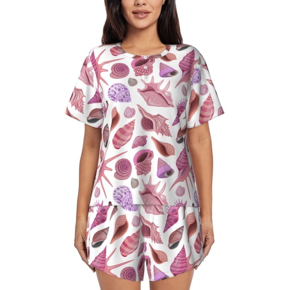 Womens Pajama Sets With Pocket, cute conch shell Lounge Sets Short Sleeve Sleepwear PJ Sets for Women