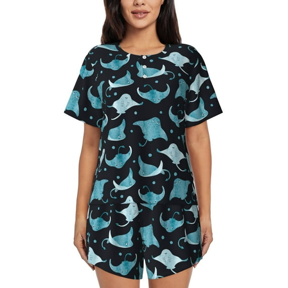 Womens Pajama Sets With Pocket, cute watercolor stingray dots Lounge Sets Short Sleeve Sleepwear PJ Sets for Women