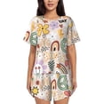 thumbnail image 1 of Womens Pajama Sets With Pocket, flowers rainbow peace sign Lounge Sets Short Sleeve Sleepwear PJ Sets for Women, 1 of 6