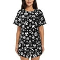 thumbnail image 1 of Womens Pajama Sets With Pocket, black soccer ball Football Lounge Sets Short Sleeve Sleepwear PJ Sets for Women, 1 of 6