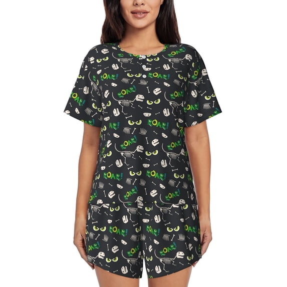 Womens Pajama Sets With Pocket, funny Dinosaur eyes Lounge Sets Short Sleeve Sleepwear PJ Sets for Women