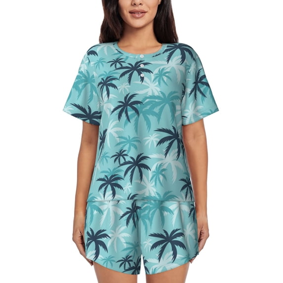 Womens Pajama Sets With Pocket, retro Palm Tree Lounge Sets Short Sleeve Sleepwear PJ Sets for Women