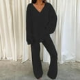 thumbnail image 1 of Womens Pajama Sets,Women Two Piece Outfits Long Sleeve Solid Color Tops with High Waist Pants Baggy Warm V Neck Pajama Set, 1 of 7