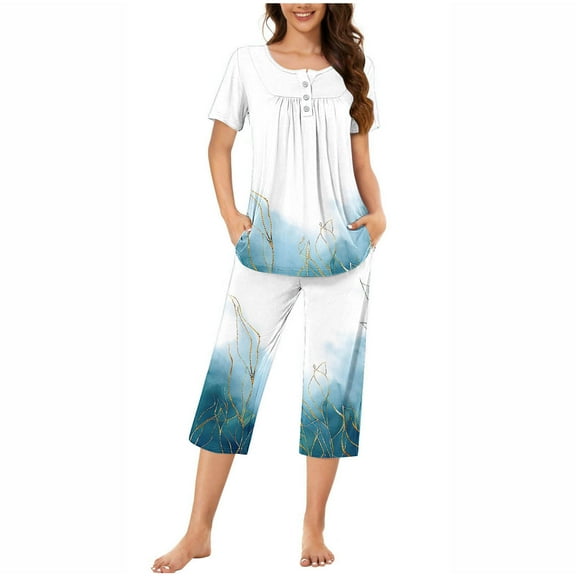 Womens Pajama Sets Women's Short Sleeve Sleepshirt And Pants Sets Loungewear Pajamas With Pockets Gift for Women