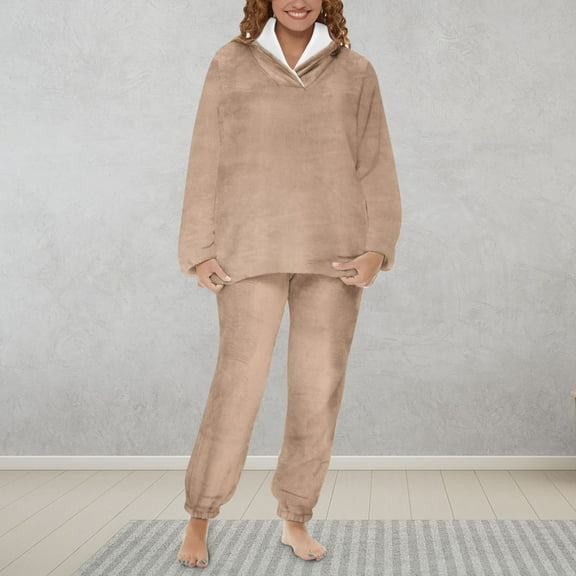 Womens Pajama Sets Women's Sleepwear Solid Long Sleeve Pajamas Two Piece Set Home Women Pjs Sets Pajamas for Women，Women s Loungewear Set Loungewear Sets Woman