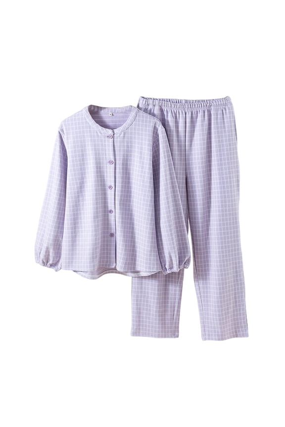 Womens Pajama Sets, Womens Cotton Pajama Sets Long Sleeve Button Down Shirt and Pants Sleepwear 2 Piece Gingham Pj Set