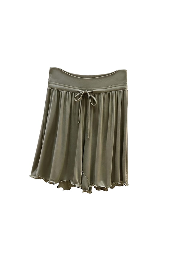 Womens Pajama Shorts Modal Soft Comfy Sleep Bermuda Shorts Ruffle Wide Leg Lounge Pj Bottoms with Drawstring