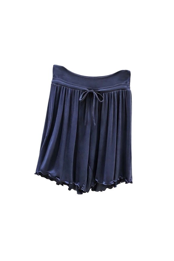 Womens Pajama Shorts Modal Soft Comfy Sleep Bermuda Shorts Ruffle Wide Leg Lounge Pj Bottoms with Drawstring