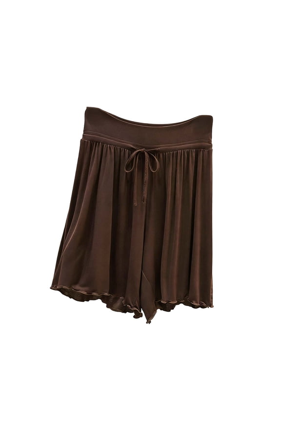 Womens Pajama Shorts Modal Soft Comfy Sleep Bermuda Shorts Ruffle Wide Leg Lounge Pj Bottoms with Drawstring